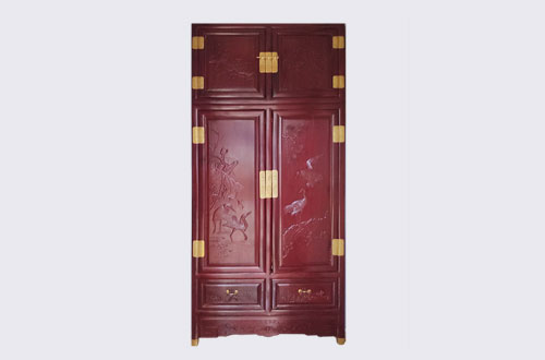 涞水高端中式家居装修深红色纯实木衣柜